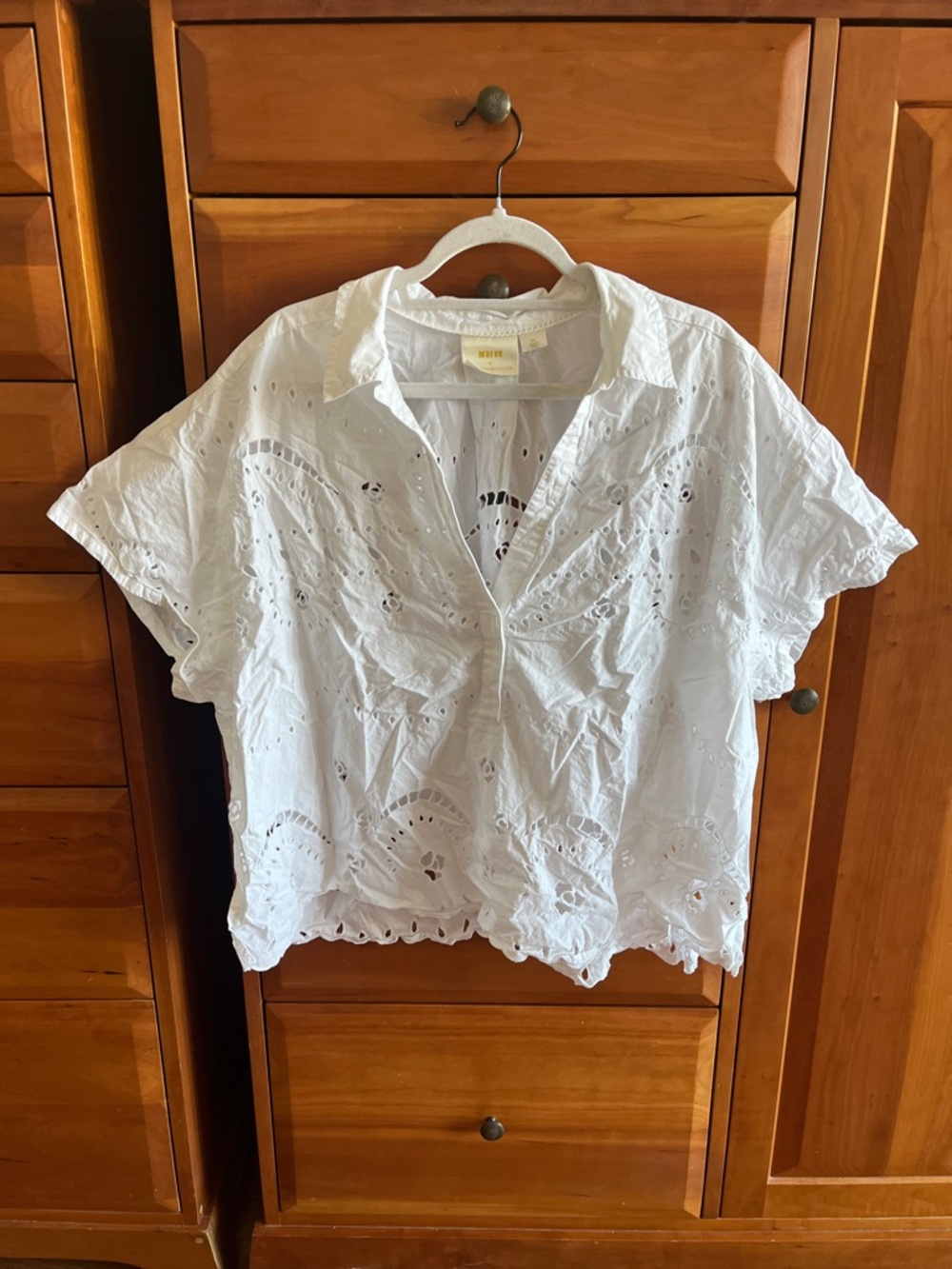 Maeve by Anthropologie Short-Sleeve Boxy Eyelet Popover Blouse 100% cotton sz 2X